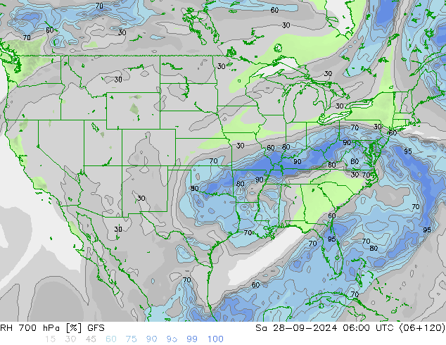 RH 700 гПа GFS сб 28.09.2024 06 UTC
