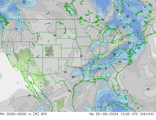 RH 3000-6000 m GFS mer 25.09.2024 12 UTC