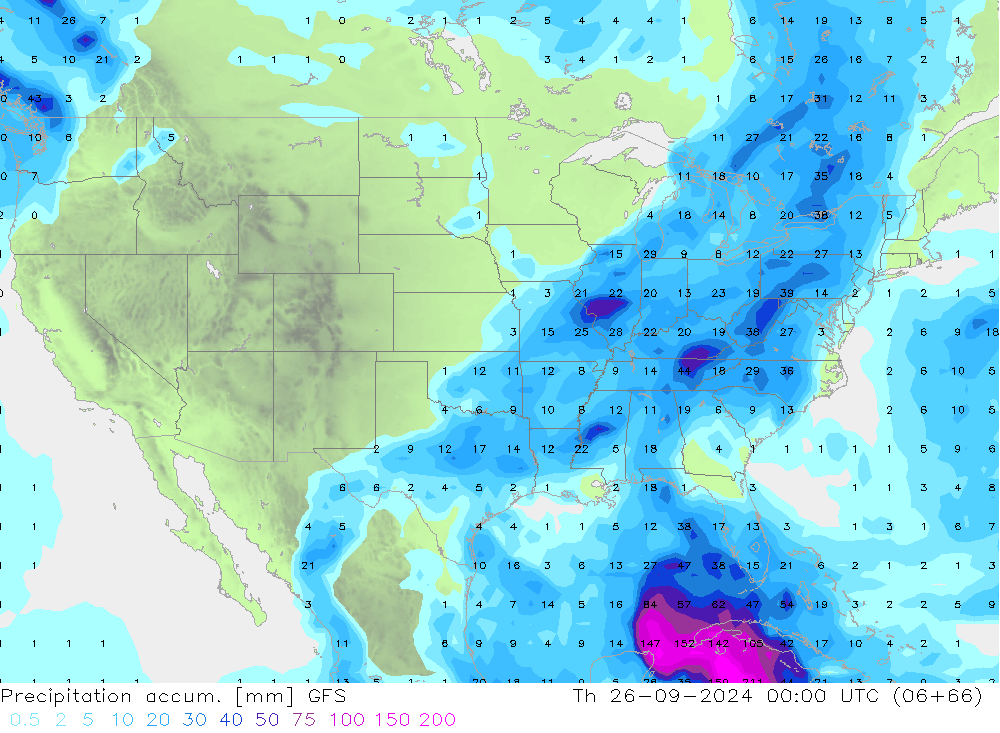 Precipitación acum. GFS jue 26.09.2024 00 UTC