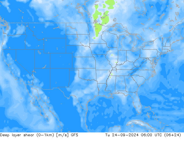 Deep layer shear (0-1km) GFS Ter 24.09.2024 06 UTC