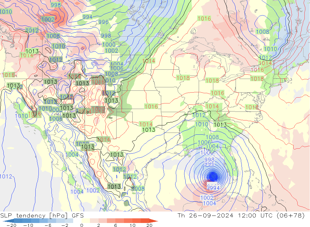 SLP tendency GFS Th 26.09.2024 12 UTC