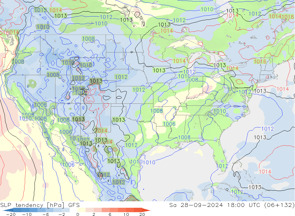 SLP tendency GFS Sa 28.09.2024 18 UTC