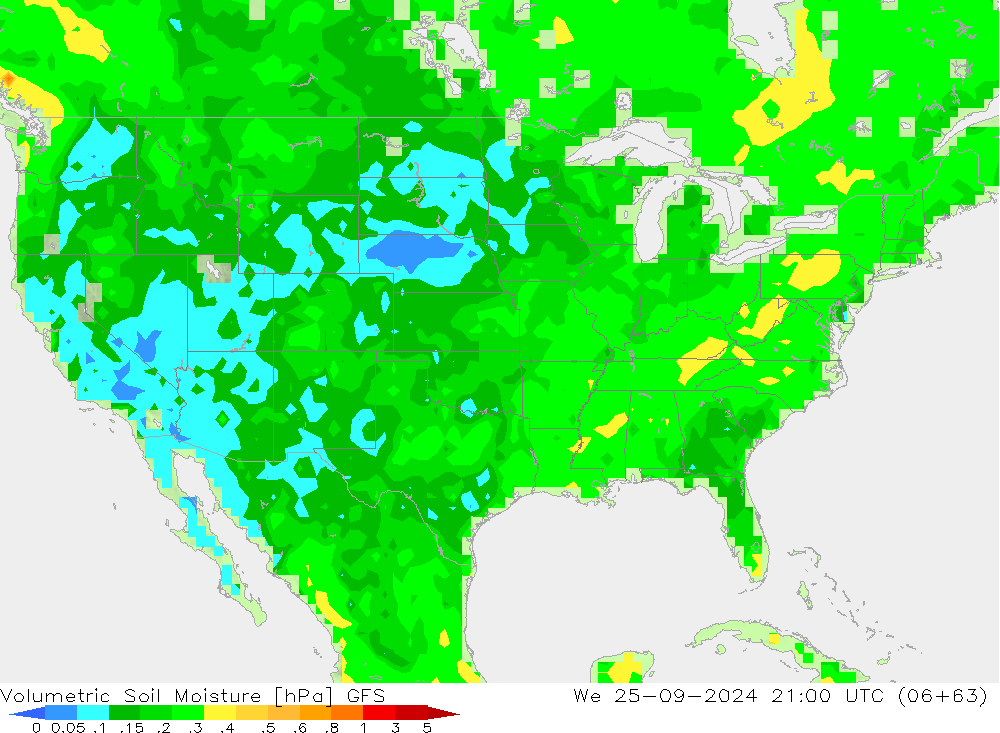 Volumetric Soil Moisture GFS mer 25.09.2024 21 UTC