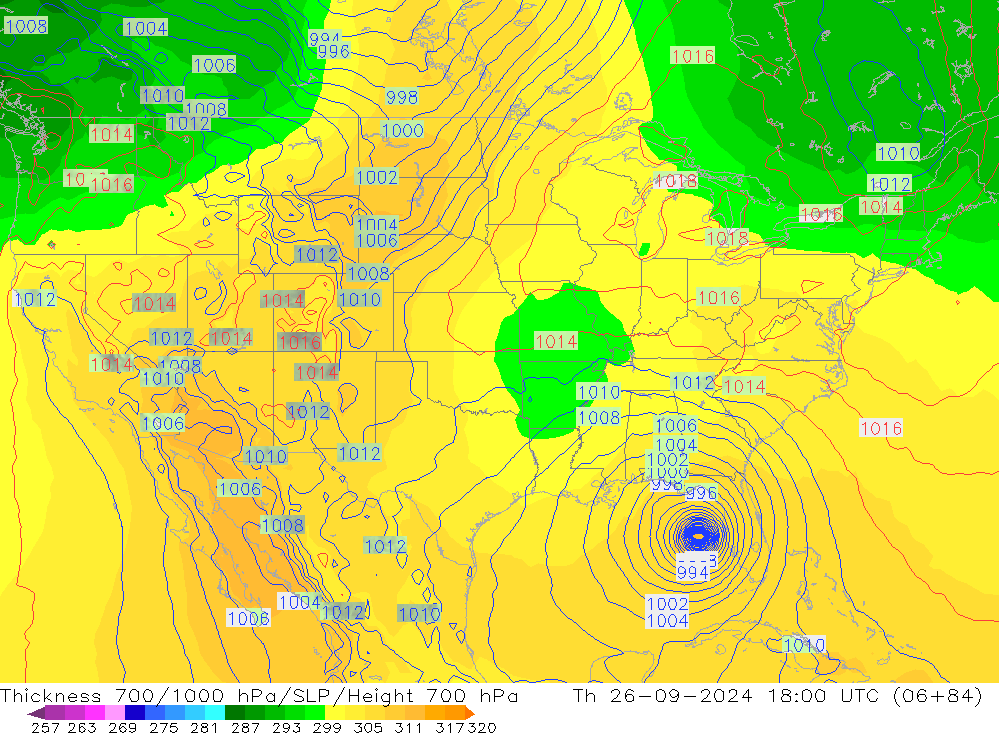 Thck 700-1000 hPa GFS Qui 26.09.2024 18 UTC