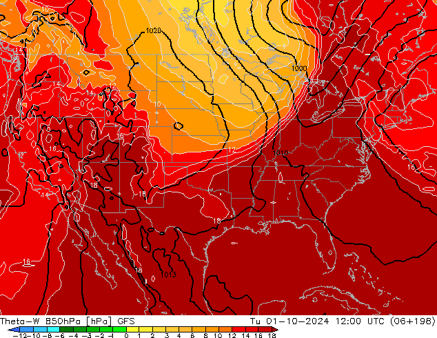 Theta-W 850hPa GFS Tu 01.10.2024 12 UTC