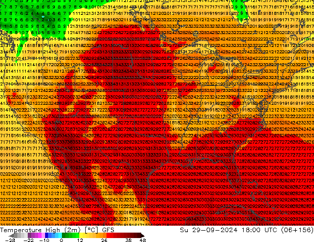 Temperature High (2m) GFS Su 29.09.2024 18 UTC