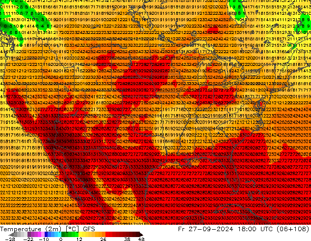 Temperatura (2m) GFS ven 27.09.2024 18 UTC