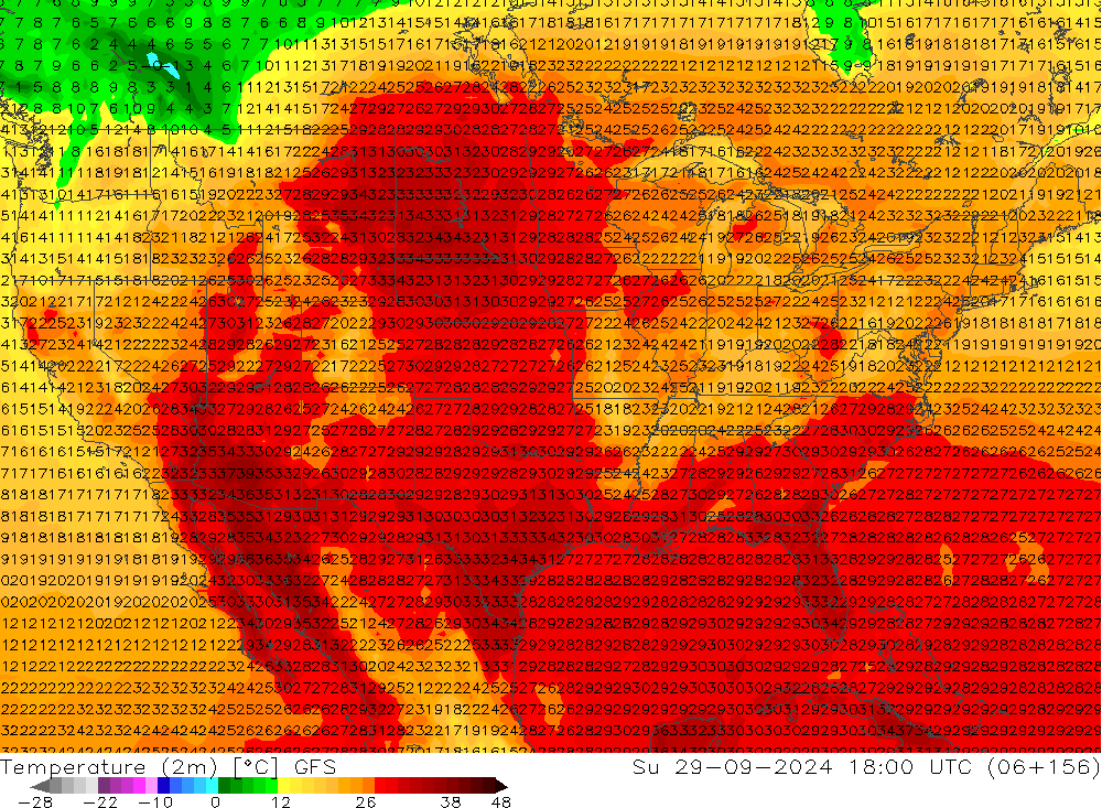 Temperature (2m) GFS Su 29.09.2024 18 UTC