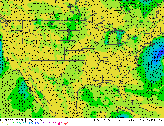 Surface wind GFS Mo 23.09.2024 12 UTC