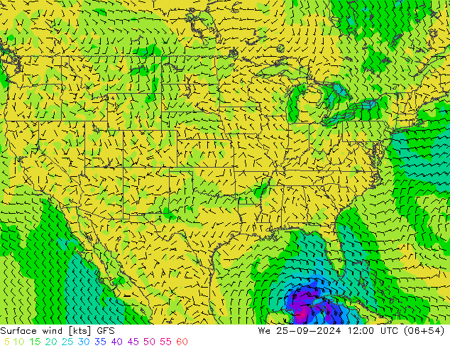 Surface wind GFS St 25.09.2024 12 UTC