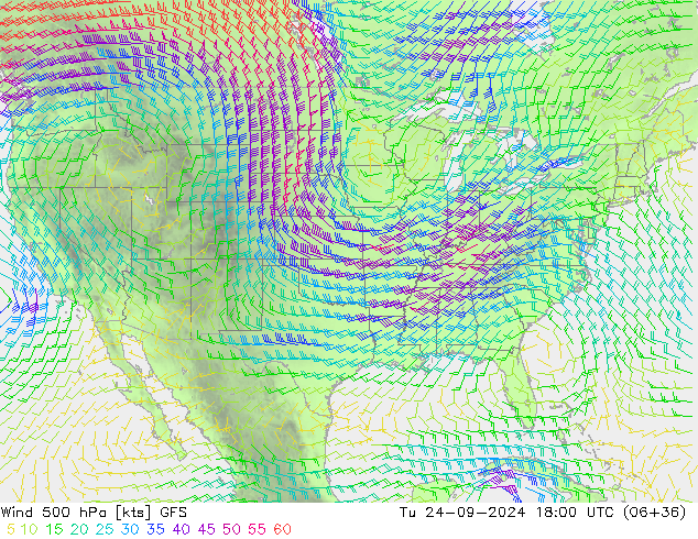 ветер 500 гПа GFS вт 24.09.2024 18 UTC