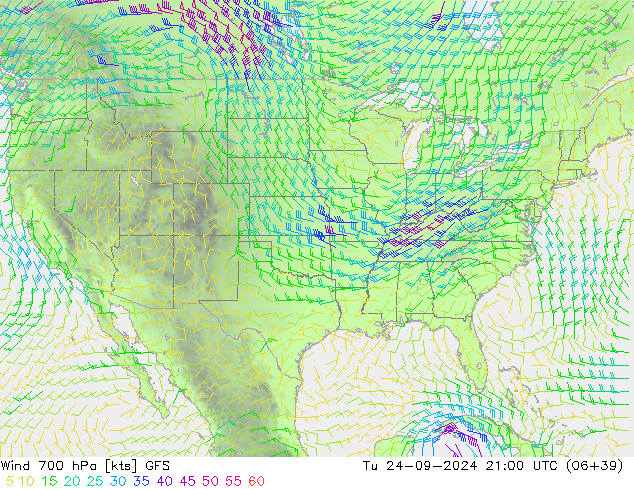 Wind 700 hPa GFS Tu 24.09.2024 21 UTC