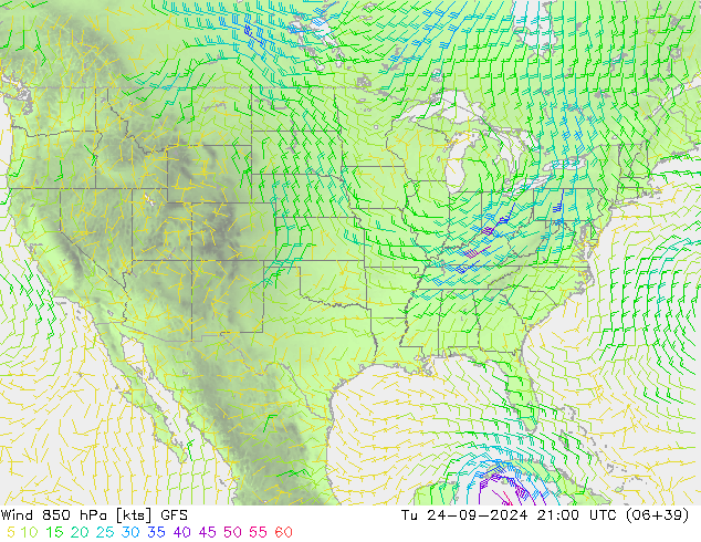 Vento 850 hPa GFS Ter 24.09.2024 21 UTC