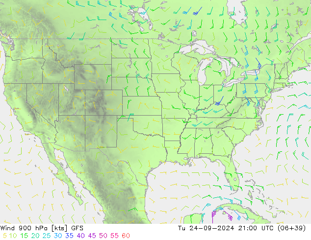 Wind 900 hPa GFS Tu 24.09.2024 21 UTC