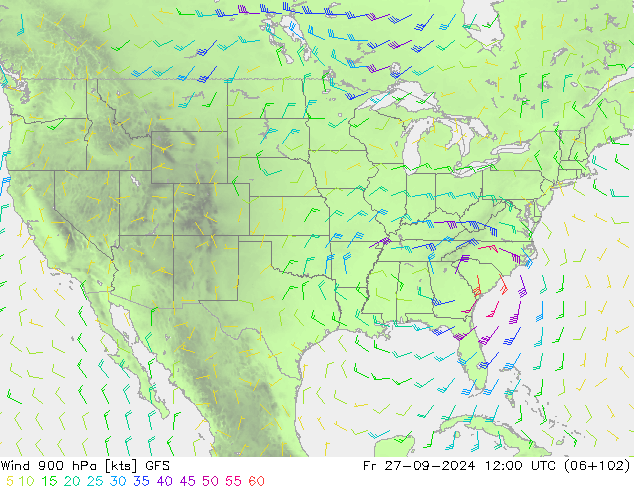 Wind 900 hPa GFS Fr 27.09.2024 12 UTC