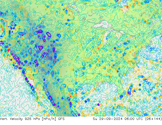 Vert. Velocity 925 гПа GFS Вс 29.09.2024 06 UTC