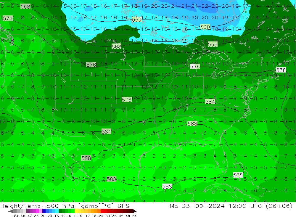 Height/Temp. 500 hPa GFS Mo 23.09.2024 12 UTC