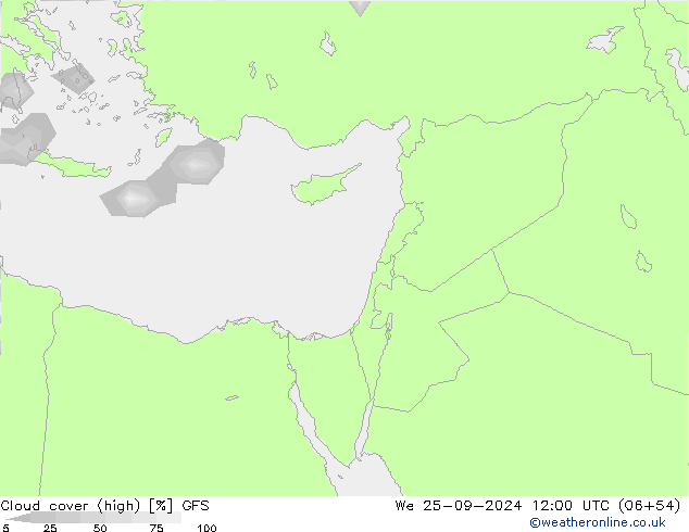 Cloud cover (high) GFS We 25.09.2024 12 UTC