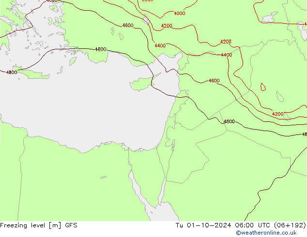 Freezing level GFS  01.10.2024 06 UTC