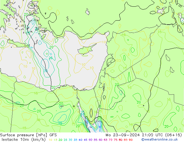 Izotacha (km/godz) GFS pon. 23.09.2024 21 UTC