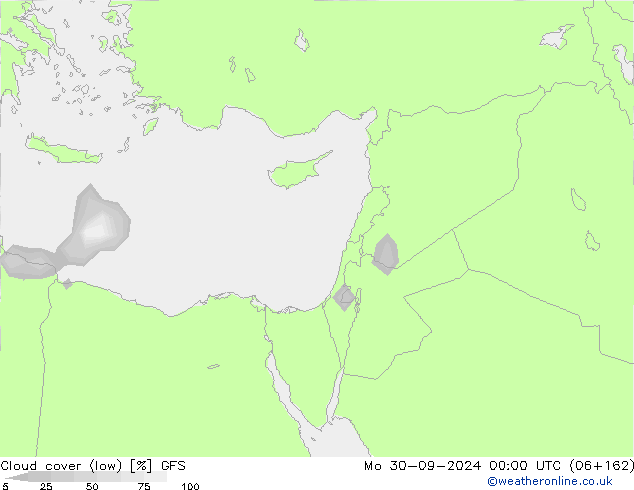 Cloud cover (low) GFS Mo 30.09.2024 00 UTC