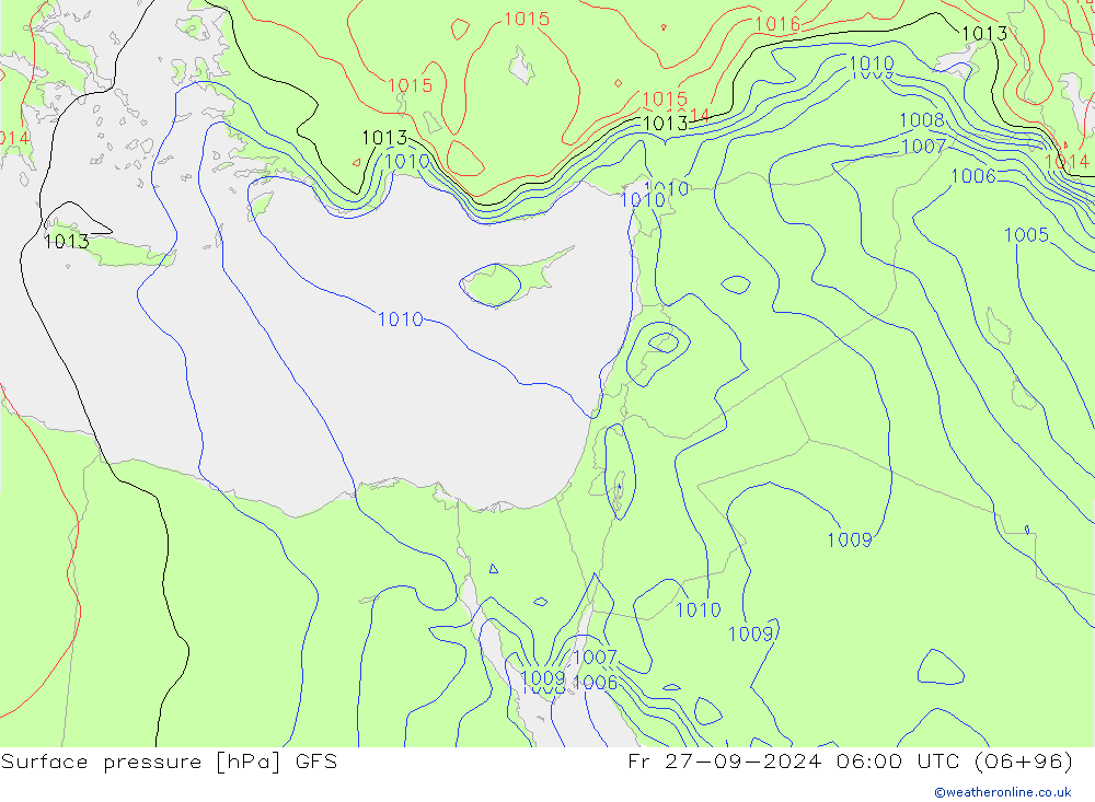 Atmosférický tlak GFS Pá 27.09.2024 06 UTC