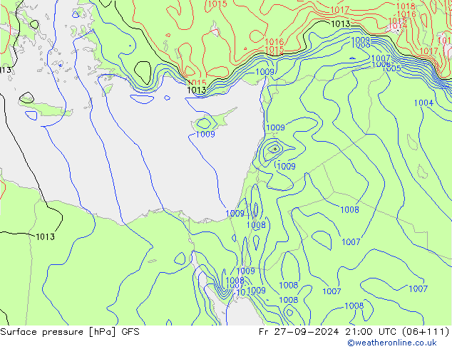 ciśnienie GFS pt. 27.09.2024 21 UTC