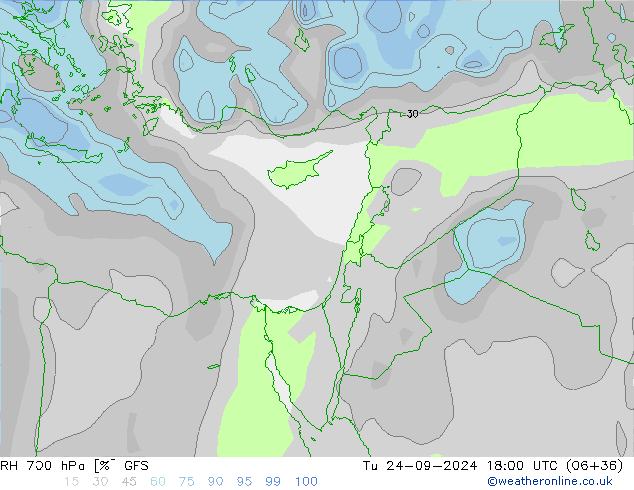 RH 700 hPa GFS Tu 24.09.2024 18 UTC