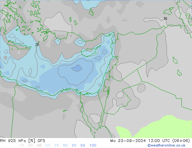 RH 925 hPa GFS Mo 23.09.2024 12 UTC