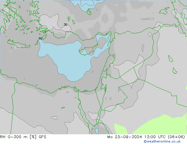 Humedad rel. 0-300m GFS lun 23.09.2024 12 UTC