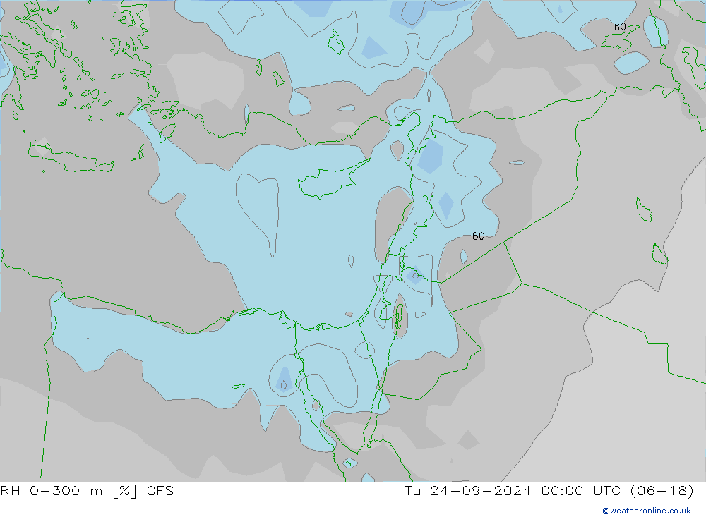 Humedad rel. 0-300m GFS mar 24.09.2024 00 UTC