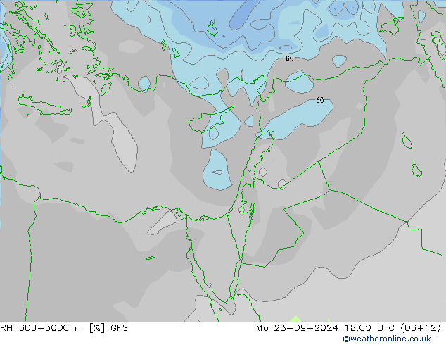 RH 600-3000 m GFS Mo 23.09.2024 18 UTC