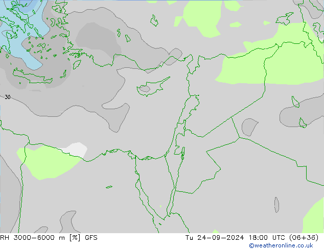 RH 3000-6000 m GFS Tu 24.09.2024 18 UTC