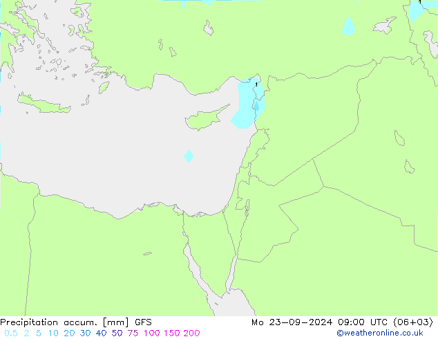 Precipitation accum. GFS Mo 23.09.2024 09 UTC