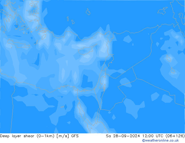 Deep layer shear (0-1km) GFS Sa 28.09.2024 12 UTC