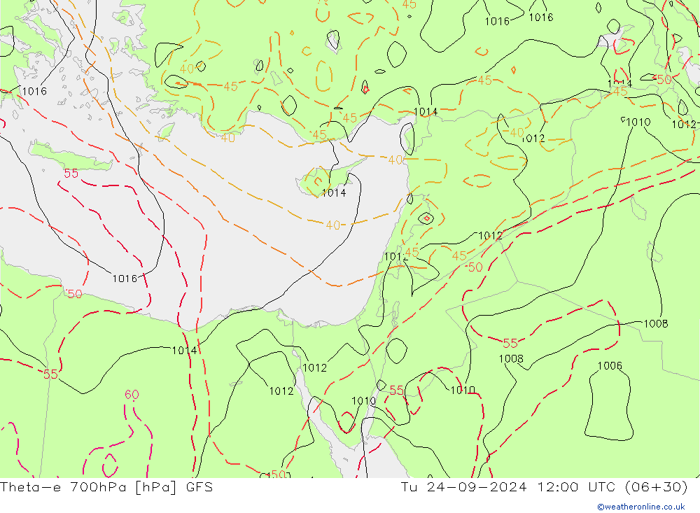 Theta-e 700hPa GFS di 24.09.2024 12 UTC