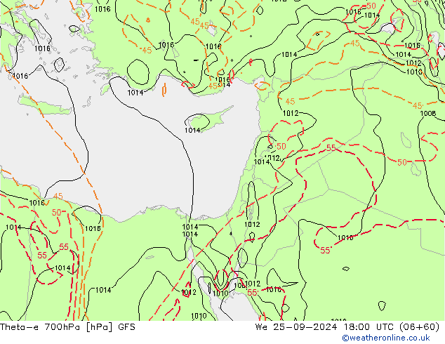 Theta-e 700hPa GFS  25.09.2024 18 UTC