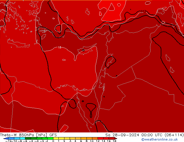 Theta-W 850hPa GFS so. 28.09.2024 00 UTC