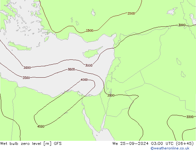 Wet bulb zero level GFS mié 25.09.2024 03 UTC