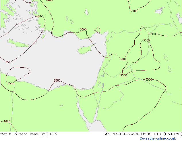 Wet bulb zero level GFS lun 30.09.2024 18 UTC
