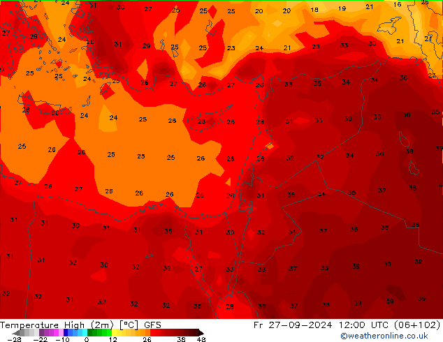 Temperature High (2m) GFS Fr 27.09.2024 12 UTC