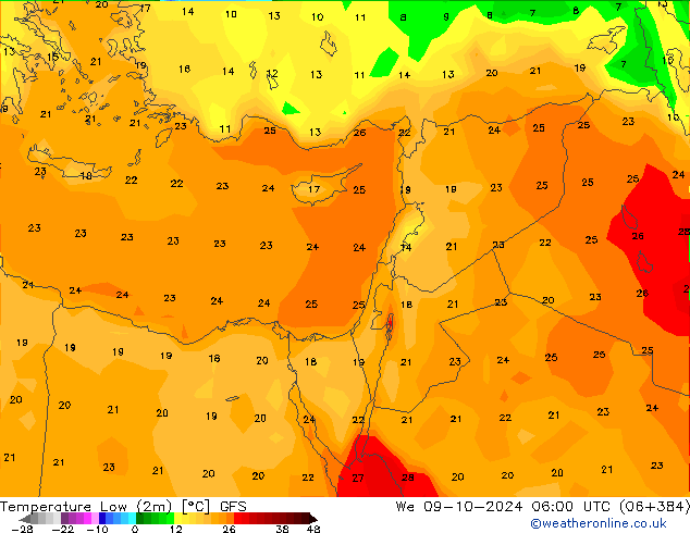 Темпер. мин. (2т) GFS ср 09.10.2024 06 UTC