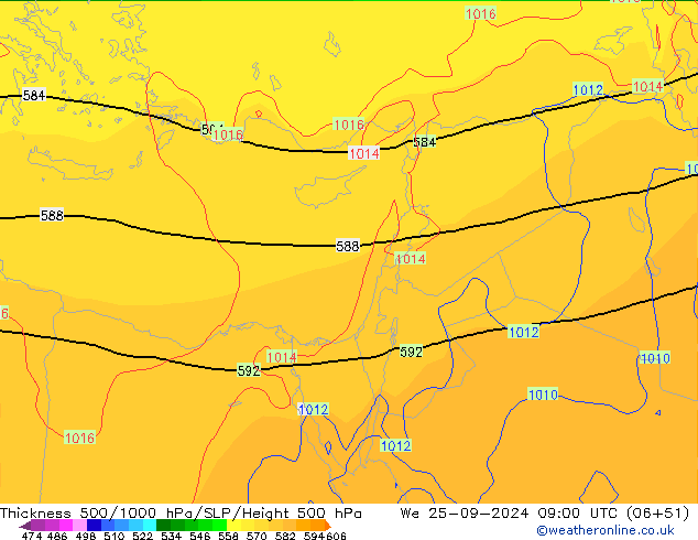 Thck 500-1000hPa GFS śro. 25.09.2024 09 UTC