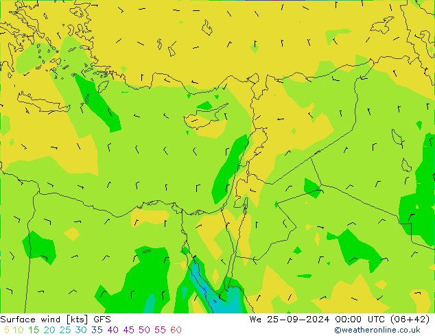 Surface wind GFS We 25.09.2024 00 UTC