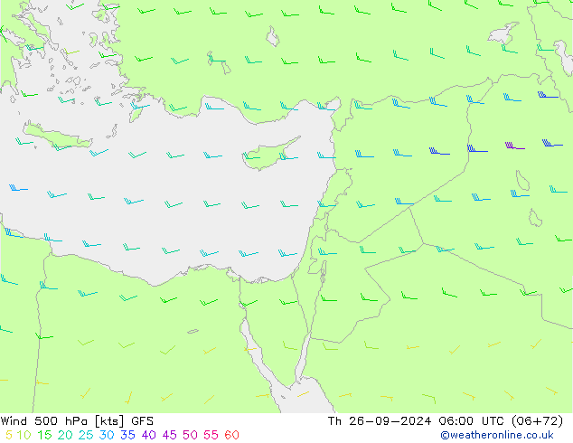 Wind 500 hPa GFS Čt 26.09.2024 06 UTC