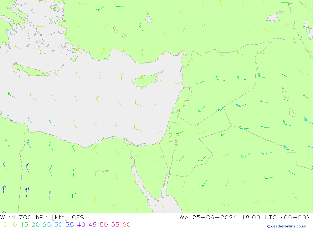 Wind 700 hPa GFS We 25.09.2024 18 UTC