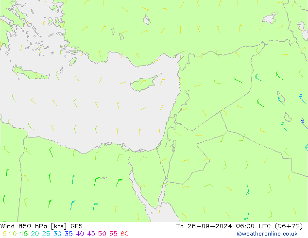 Wind 850 hPa GFS Th 26.09.2024 06 UTC