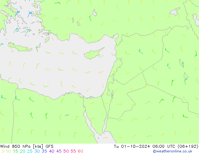 Rüzgar 850 hPa GFS Sa 01.10.2024 06 UTC