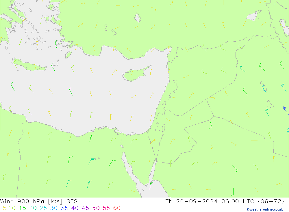 ветер 900 гПа GFS чт 26.09.2024 06 UTC