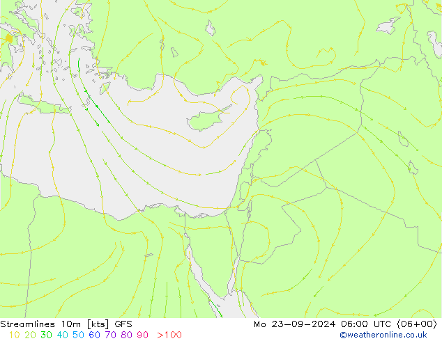 Línea de corriente 10m GFS lun 23.09.2024 06 UTC